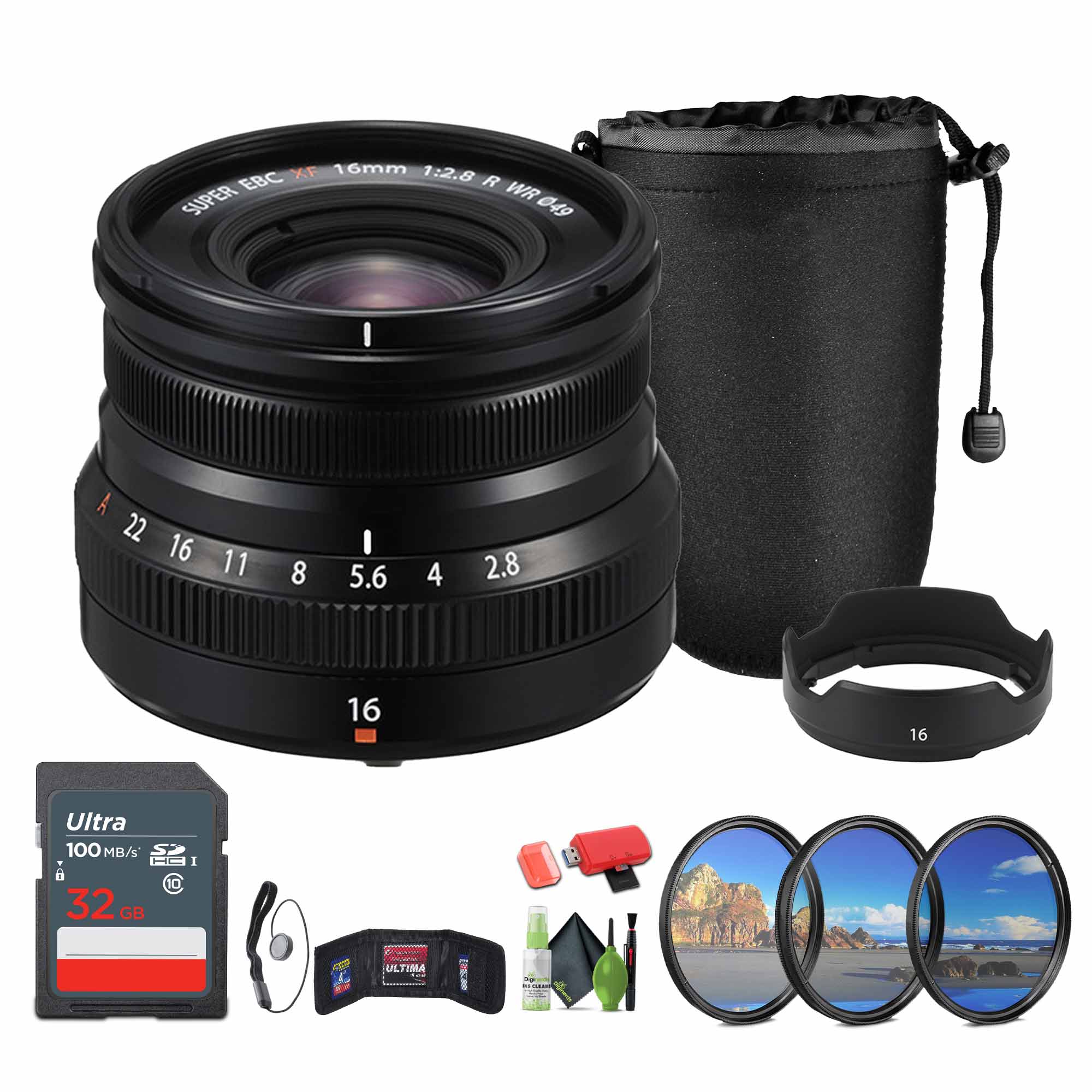 Fujifilm - XF 16mm f/2.8 R WR Lens(Black), Lens Pouch, 32GB Memory Card, Bundle - Black price history on PriceWatchPro