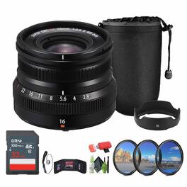 Bundle - Fujifilm - XF 16mm f/2.8 R WR Lens(Black), Lens Pouch, 32GB Memory Card, - Black