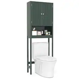 Gymax - 66'' Over the Toilet Storage Cabinet w/Fluted Doors Adjustable Shelf & Bottom Bar - Green