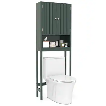 Front. Gymax - Gymax 66'' Over the Toilet Storage Cabinet w/Fluted Doors Adjustable Shelf & Bottom Bar Green - Green.