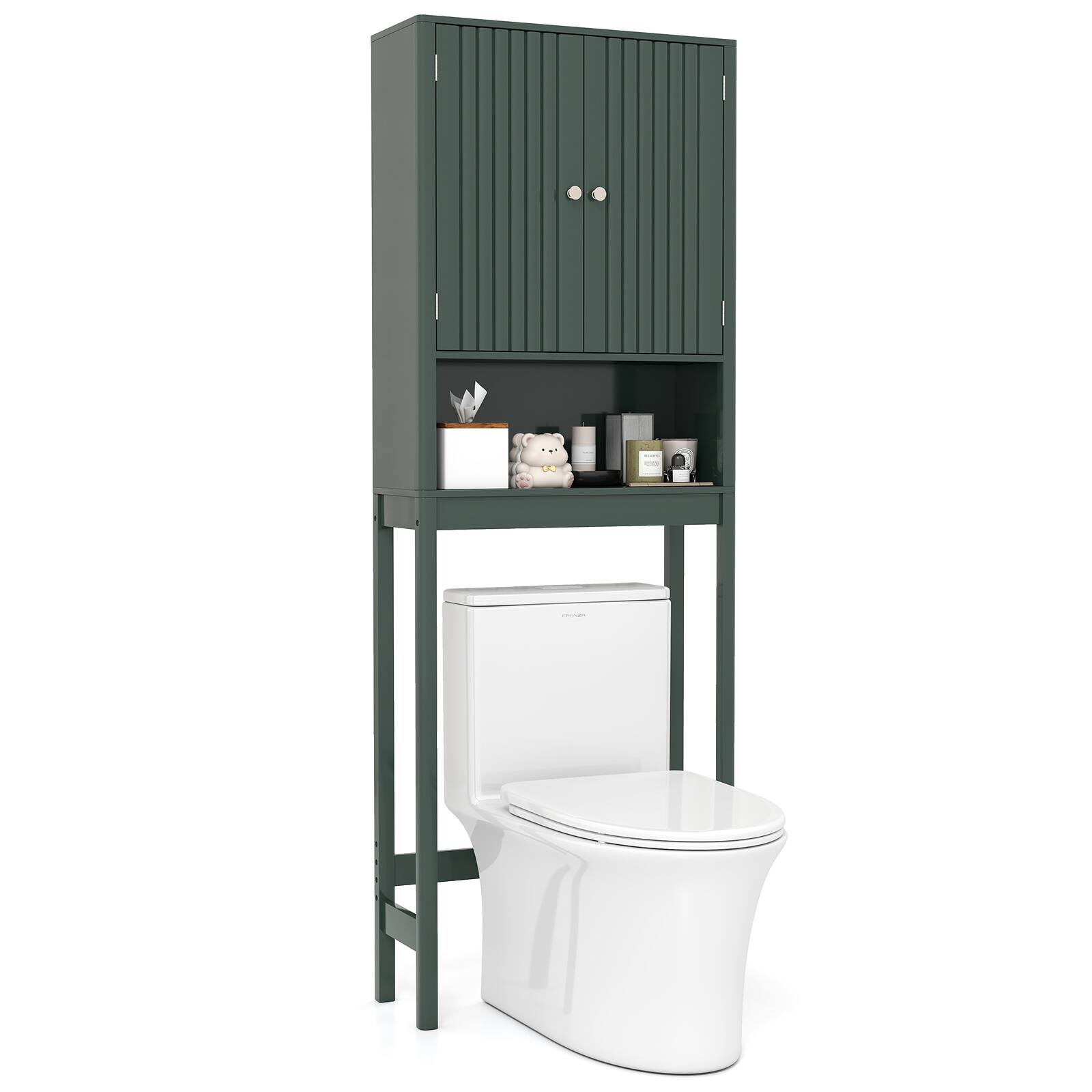 Front. Gymax - Gymax 66'' Over the Toilet Storage Cabinet w/Fluted Doors Adjustable Shelf & Bottom Bar Green - Green.