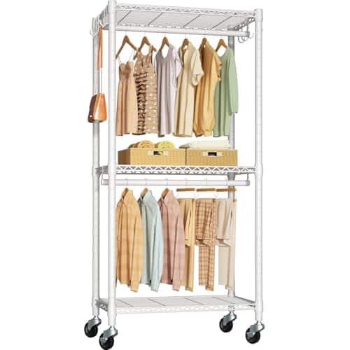 Hirose Alice - Clothing Rack Clothing Organizer Rolling Clothes racks for hanging heavy duty garment with wheels - White-P3
