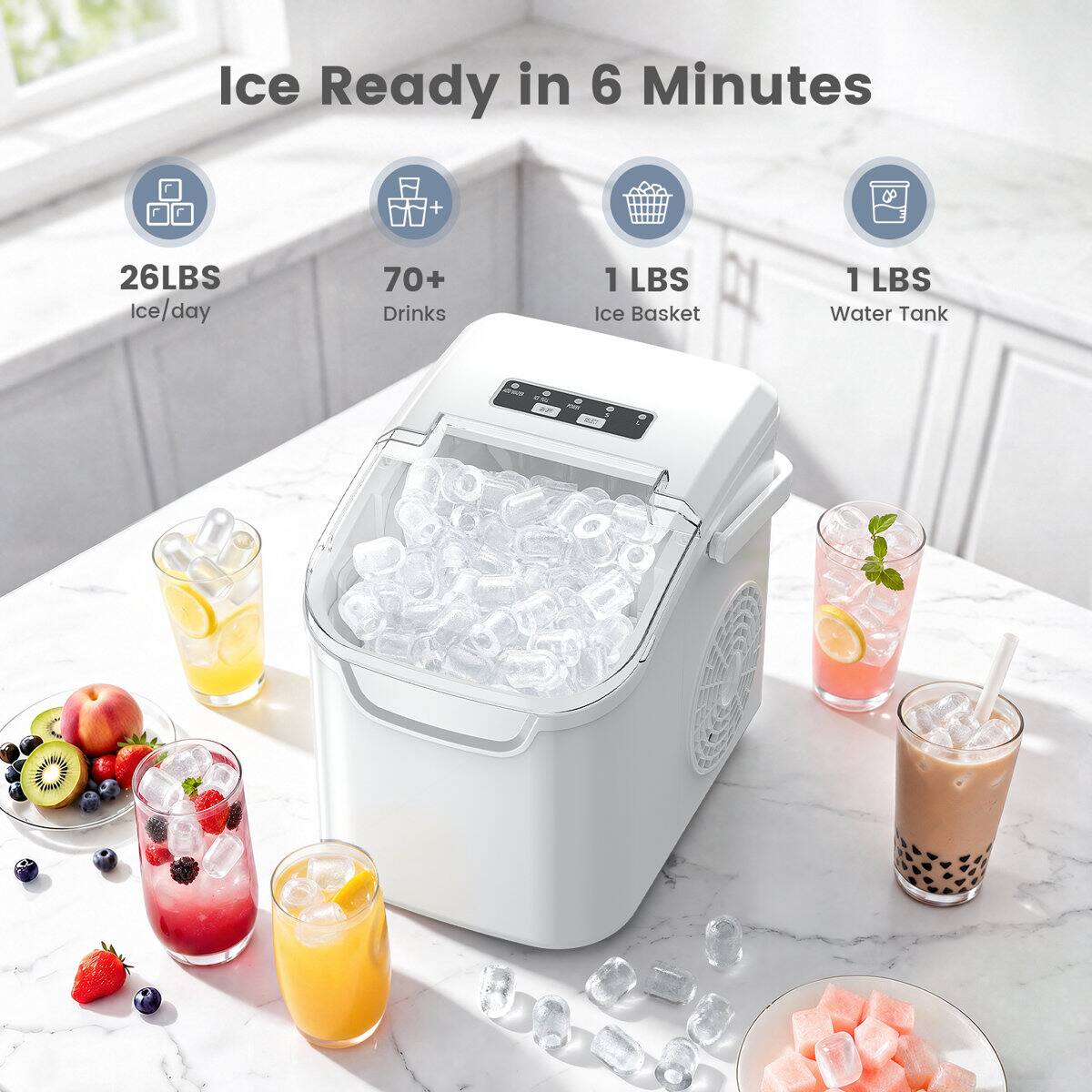 Electactic Portable 12hq Countertop Bullet Ice Maker 26lbs/24h with ...