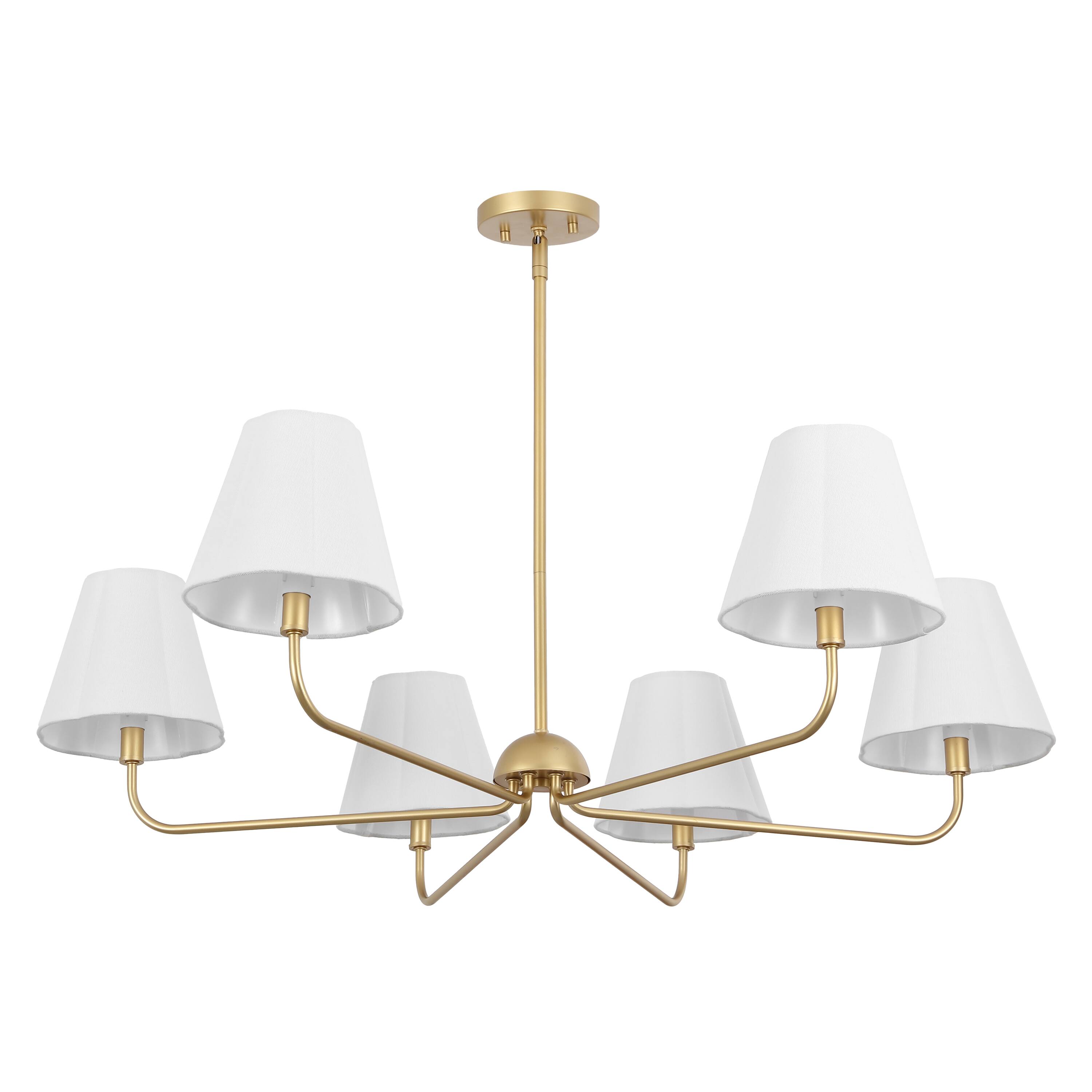 Alt View 7. Jonathan Y - Pauline 38" 6-Light Coastal Contemporary Adjustable Swooping Arm Candle-Style Metal LED Chandelier, White/Gold - Gold Painting/White.