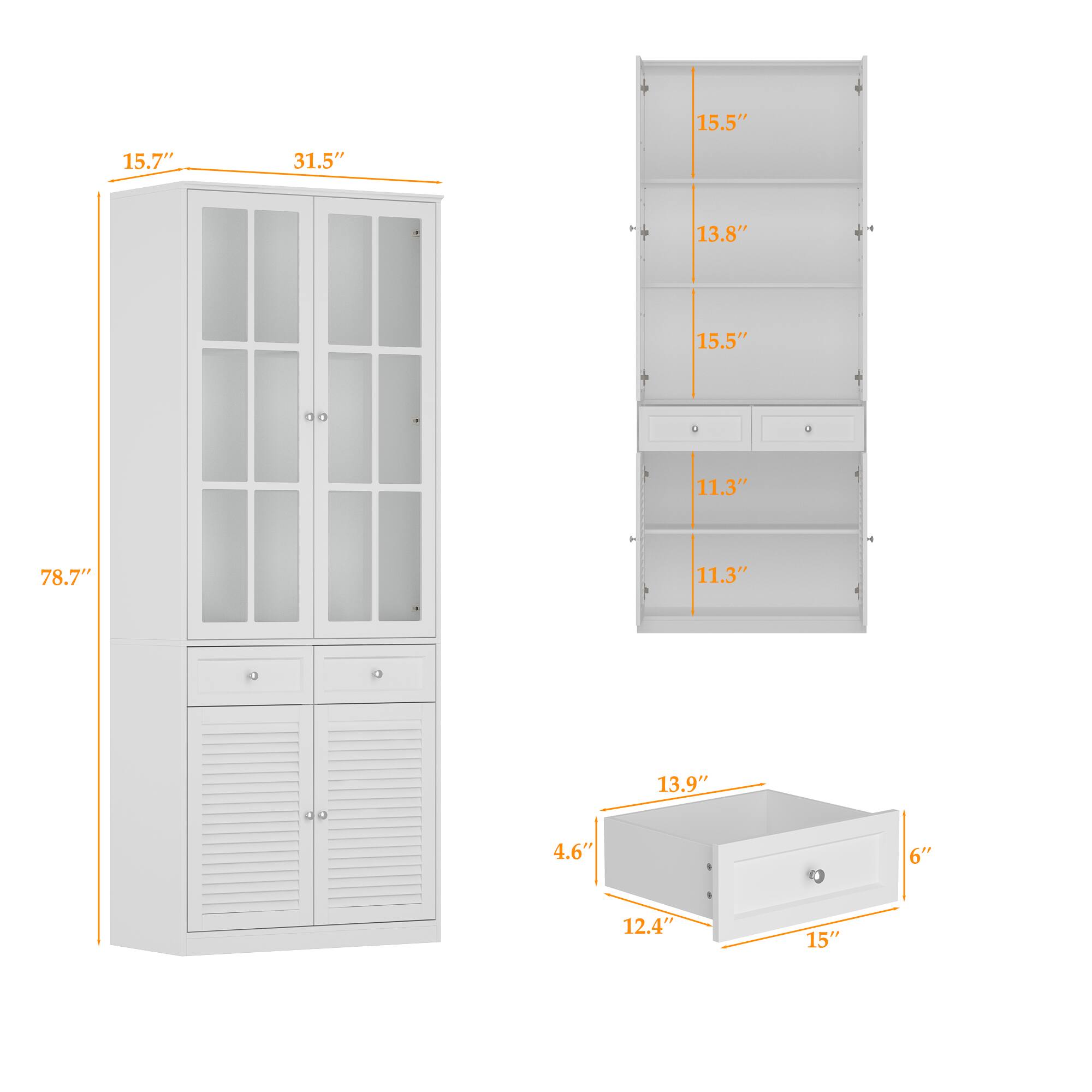 15.7"  
31.5"  
78.7"  

15.5"  
13.8"  
15.5"  
11.3"  
11.3"  

13.9"  
12.4"  
15"  
4.6"  
6"
