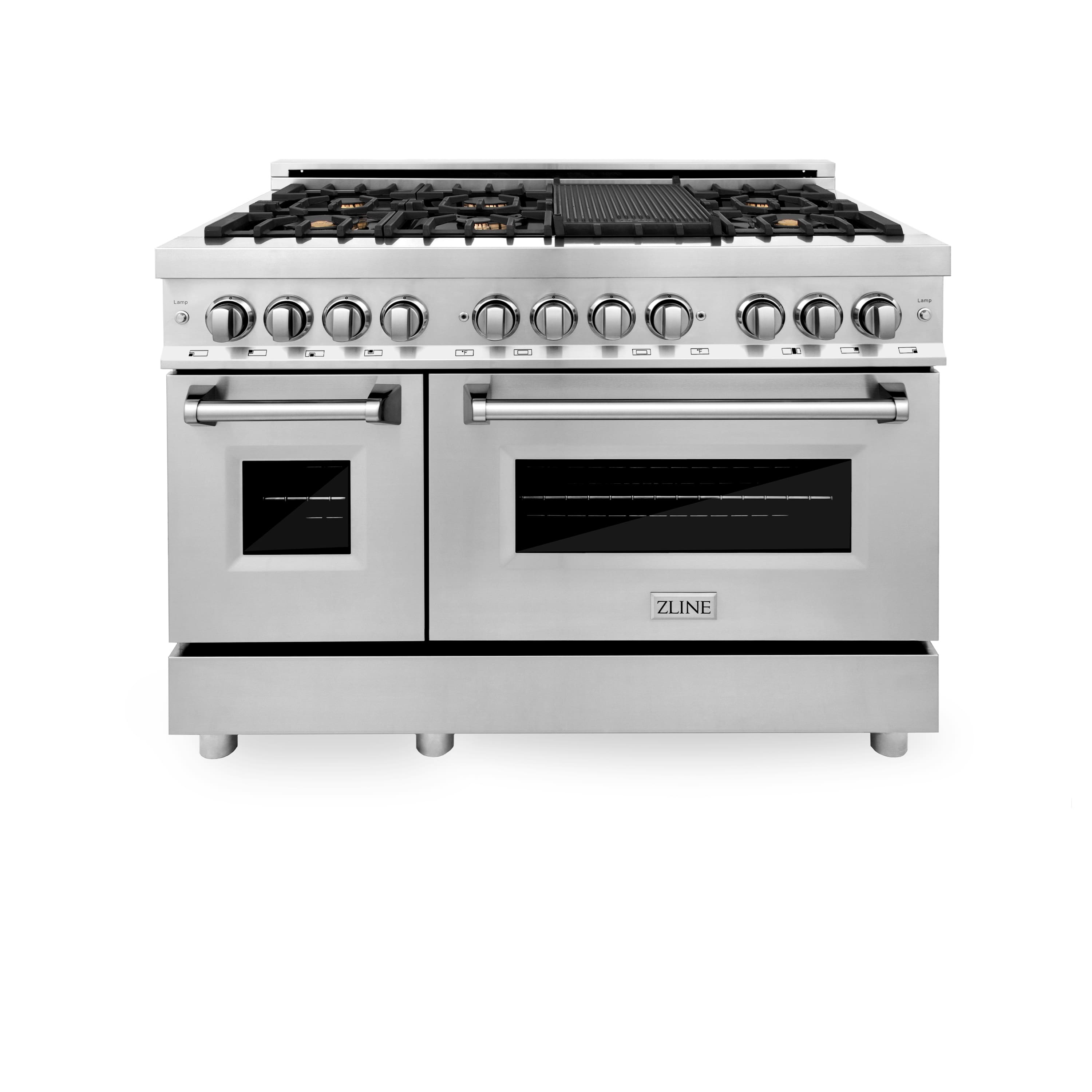 ZLINE - 48" Legacy Dual Fuel Range w/ Gas Cooktop & 2 Electric Ovens w/ 6 Brass Burners (RA-BR-48) - Stainless Steel Look - Front_Zoom