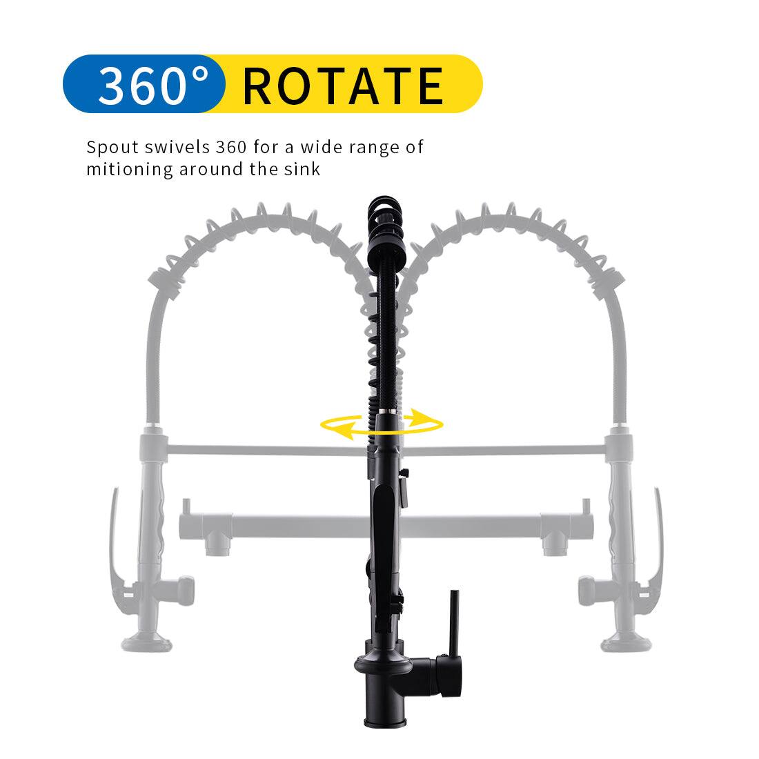 360° ROTATE  
Spout swivels 360° for a wide range of mitioning around the sink