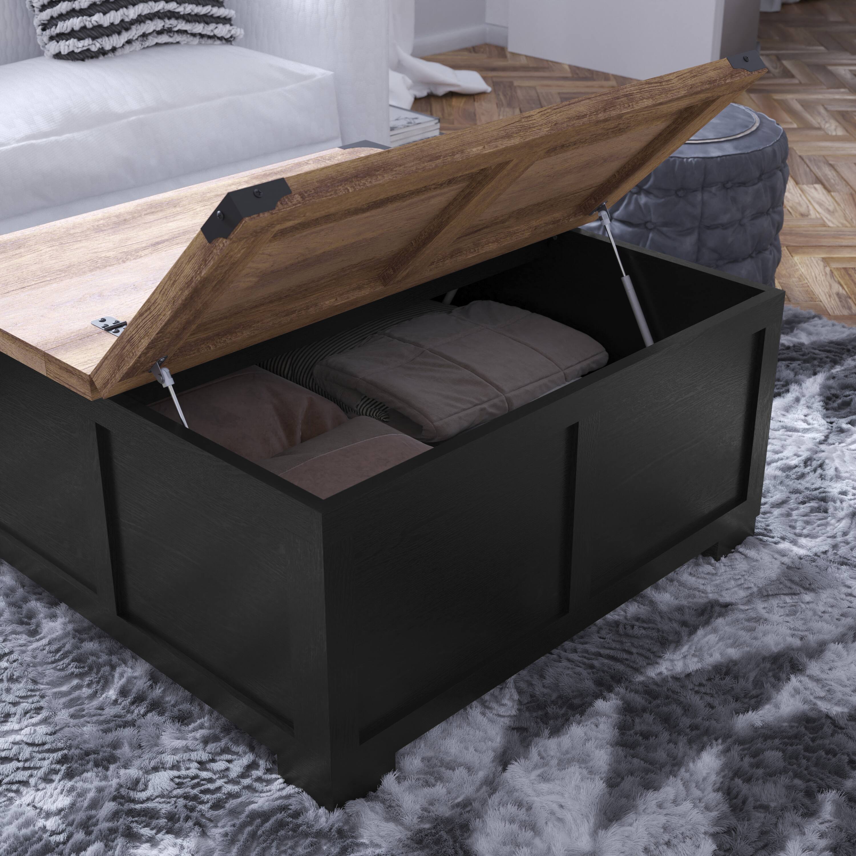 Alt View 2. Flash Furniture - Wyatt 35.75" Farmhouse Storage Coffee Table with Hinged Lift Top, Large Coffee Table with Hidden Storage, Two Tone Finis - Black.