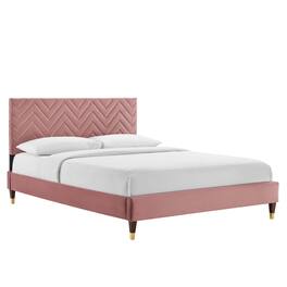 Modway - Leah Chevron Tufted Performance Velvet King Platform Bed - Red