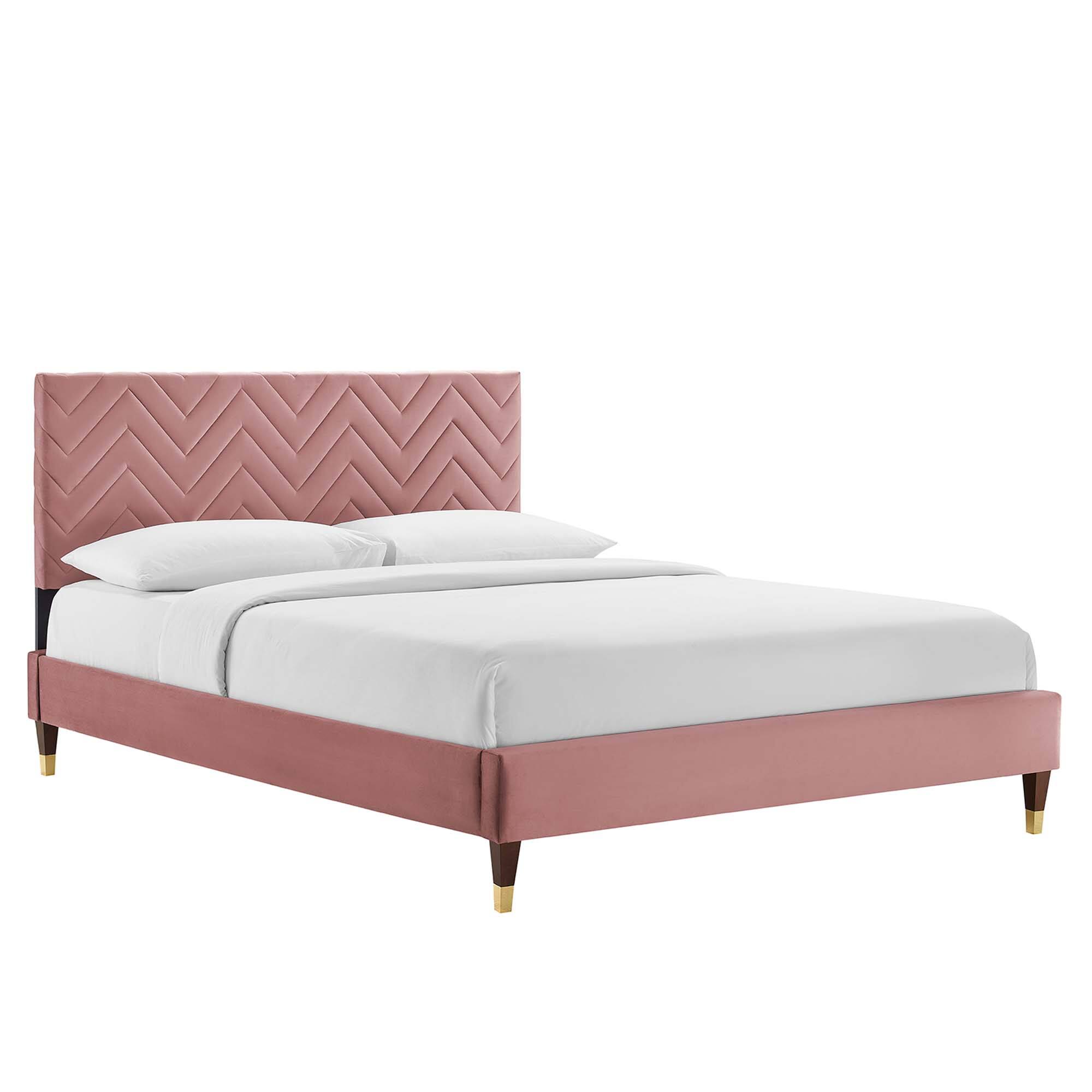 Angle. Modway - Maven Queen Size Fabric Upholstered Platform Bed - Ivory.
