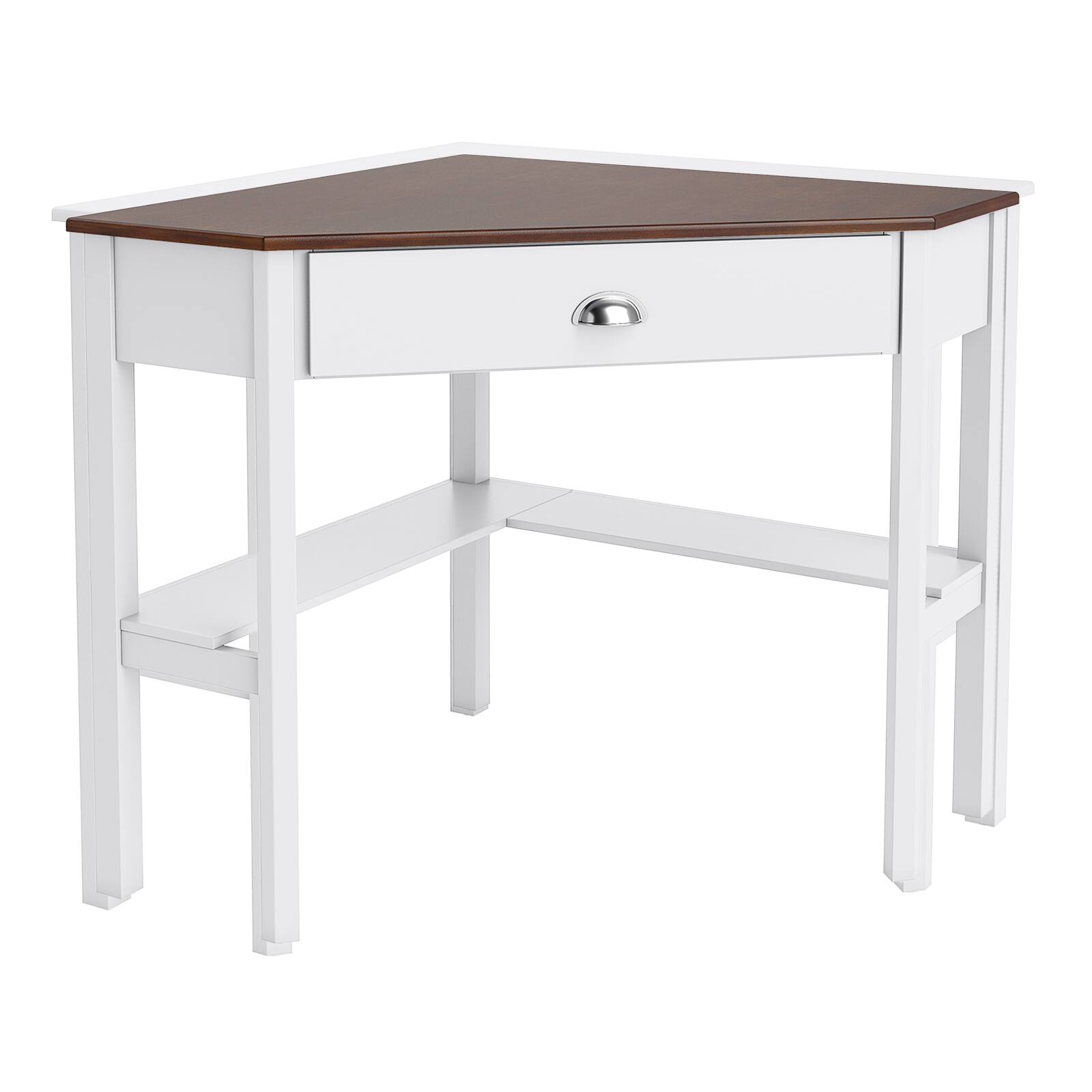 Alt View 9. Costway - Costway Corner Desk Space-saving Triangular Computer Desk with Storage Drawer & Shelf - Brown & White.