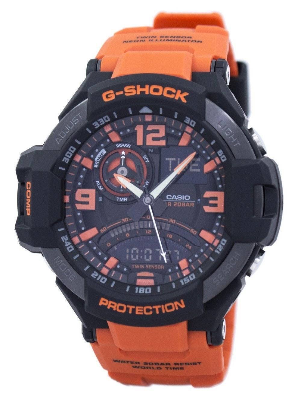 TWIN SENSOR NEON ILLUMINATOR  
G-SHOCK  
ADJUST 330 30 IMI 12 NIGHT 300 COMP WT THE 60 ALM M 9 W TMR CASIO R 20BAR 3 0 30 DE 60 12 60 6 18 I 240 0 10:0 24 120 MODE 210 TWIN SENSOR ARCH I I 150 SE I 180 I PROTECTION  
WATER 20BAR RESIST WORLD TIME
