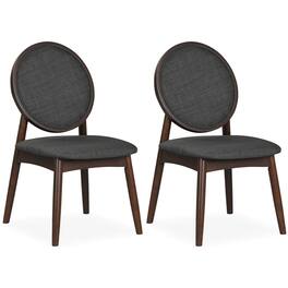 Costway - Dining Chairs Set of 2, Upholstered Linen Fabric Side Chairs with Round Backrest - Black