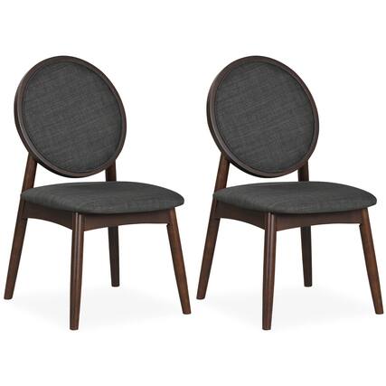 Front. Costway - Costway Dining Chairs Set of 2, Upholstered Linen Fabric Side Chairs with Round Backrest - Black.