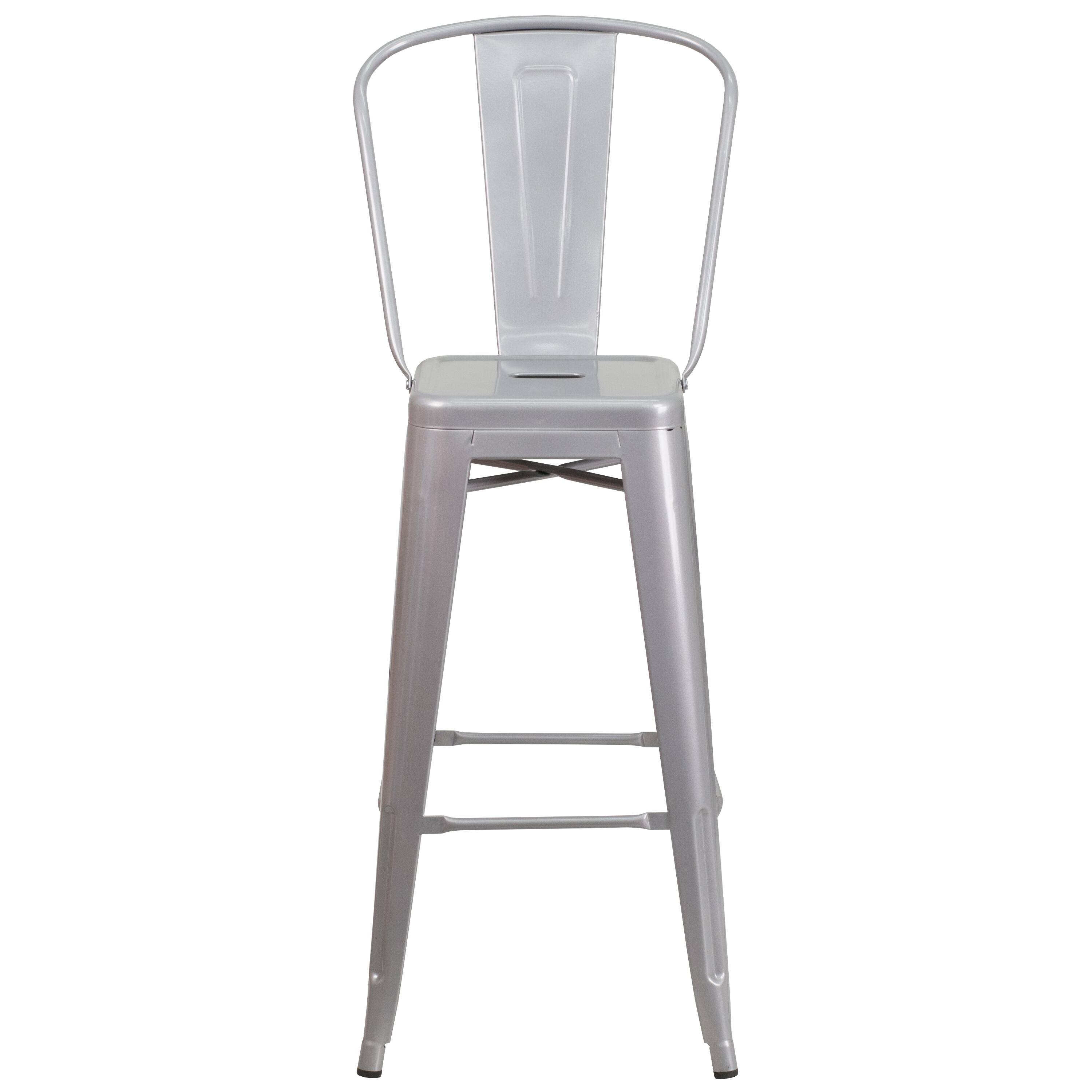 Alt View 3. Emma + Oliver - Commercial Grade 4 Pack 30" High Metal Indoor-Outdoor Barstool with Back - Silver.