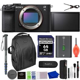 Bundle - Sony - Alpha 7C II Full-Frame Interchangeable Lens Camera (Black) with Backpack, Monopod, 64GB SD Card & More