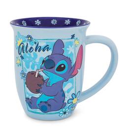 Silver Buffalo - Disney Lilo & Stitch "Aloha" Wide Rim Ceramic Latte Mug | Holds 16 Ounces - Blue