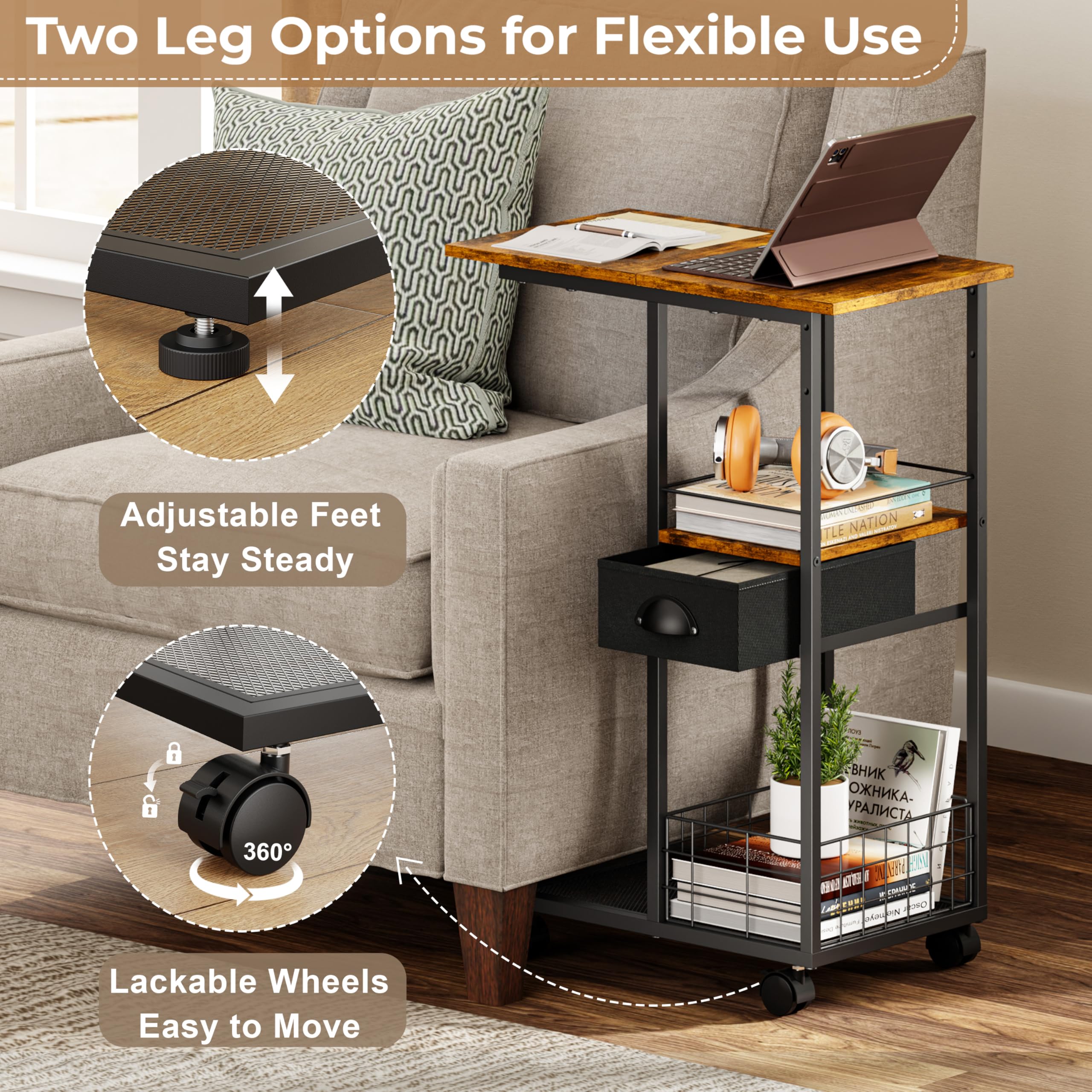 Two Leg Options for Flexible Use

Adjustable Feet Stay Steady

Lackable Wheels Easy to Move