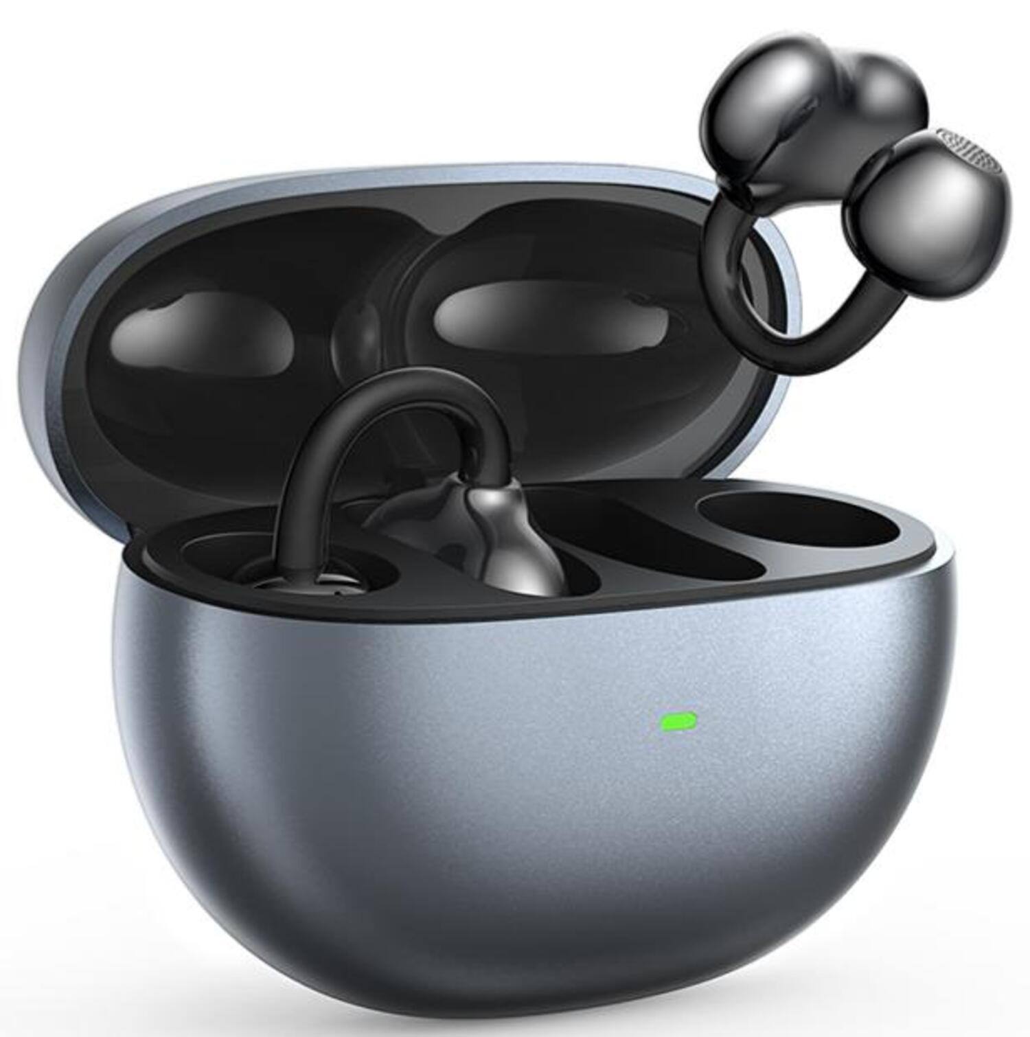 Angle. Tronsmart - OpenFly Clip Open-Ear Wireless Clip-On Earbuds w/ Bluetooth 6.0, AI ENC Microphones, 24H Battery, IPX5 & Tap Control - Black.