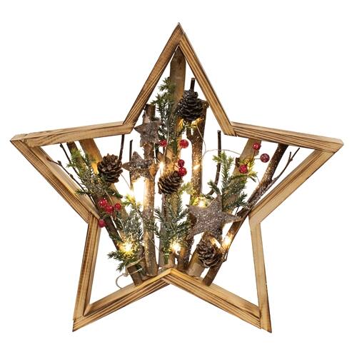 Front. BreeBe - Burnt Wood Frame Star w/LED Lights - Multicolor.