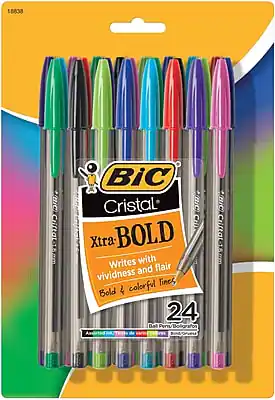BIC Cristal Xtra BOLD
Writes with vividness and flair
Bold & colorful lines
24 Ball Pens/Bolígrafos
Cristal-15cm