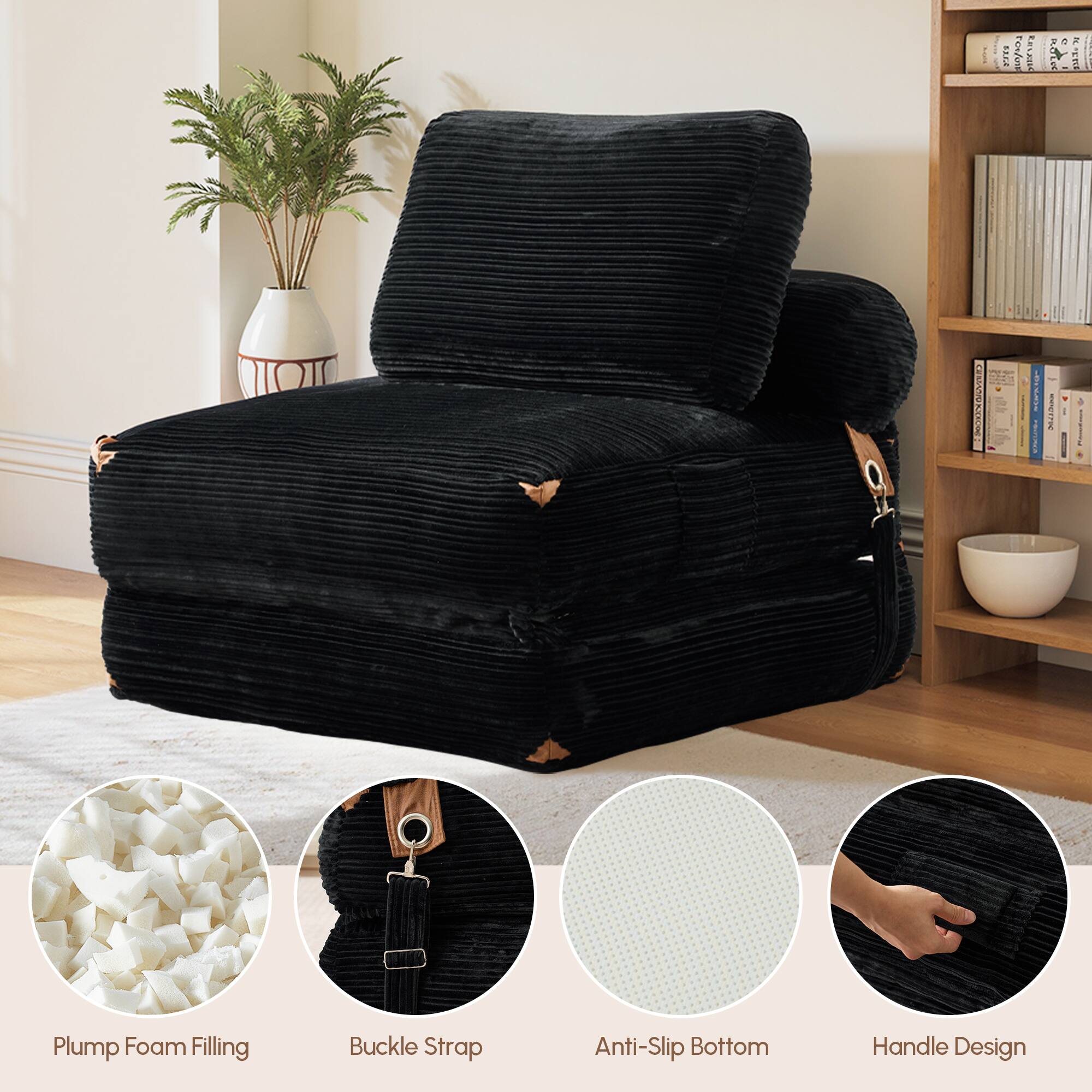 FAKE OS/ELKD

1 ROE K VAACN T8RUg

Plump Foam Filling  
Buckle Strap  
Anti-Slip Bottom  
Handle Design