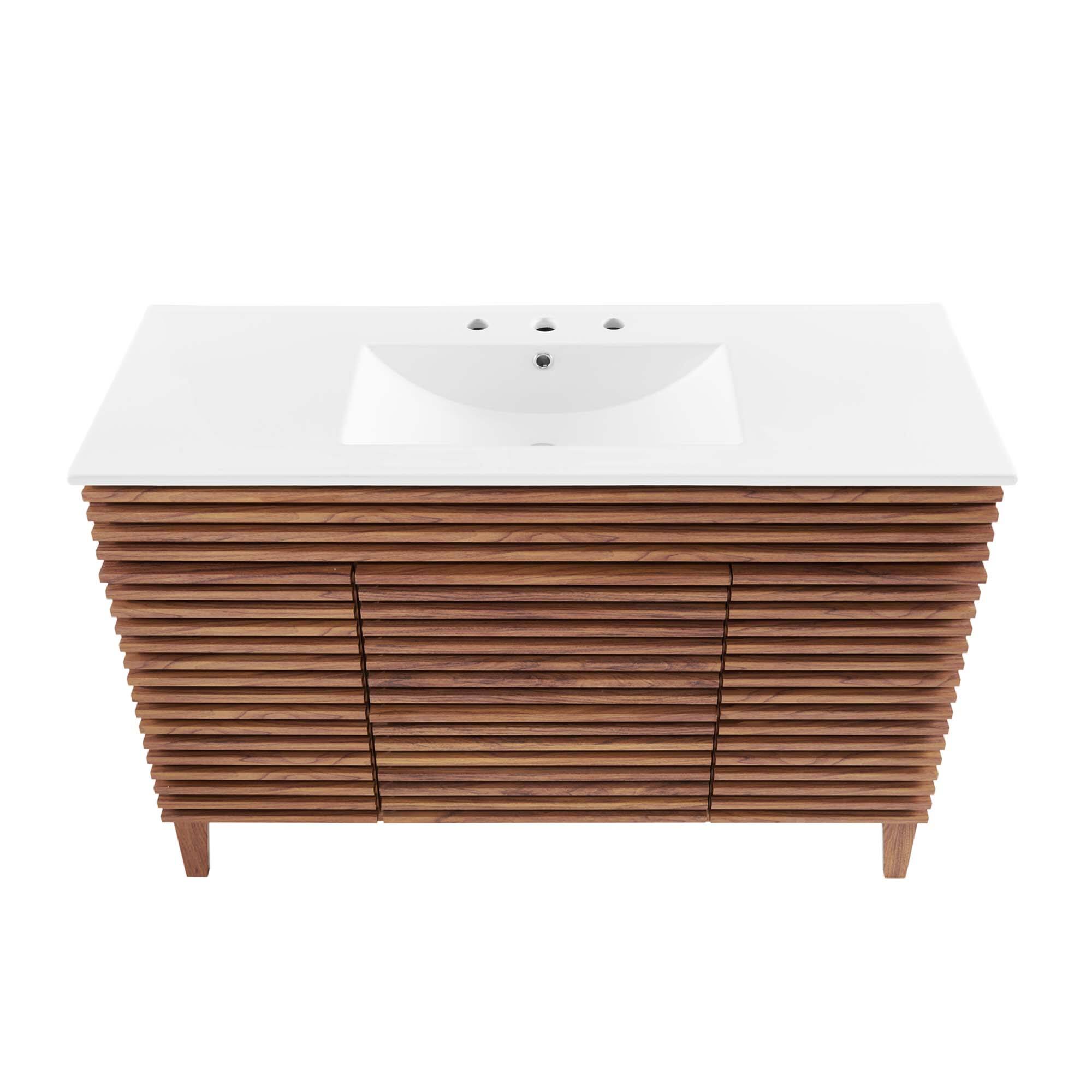 Alt View 6. Modway - Render 48" Bathroom Vanity with White Basin Included - Walnut White.