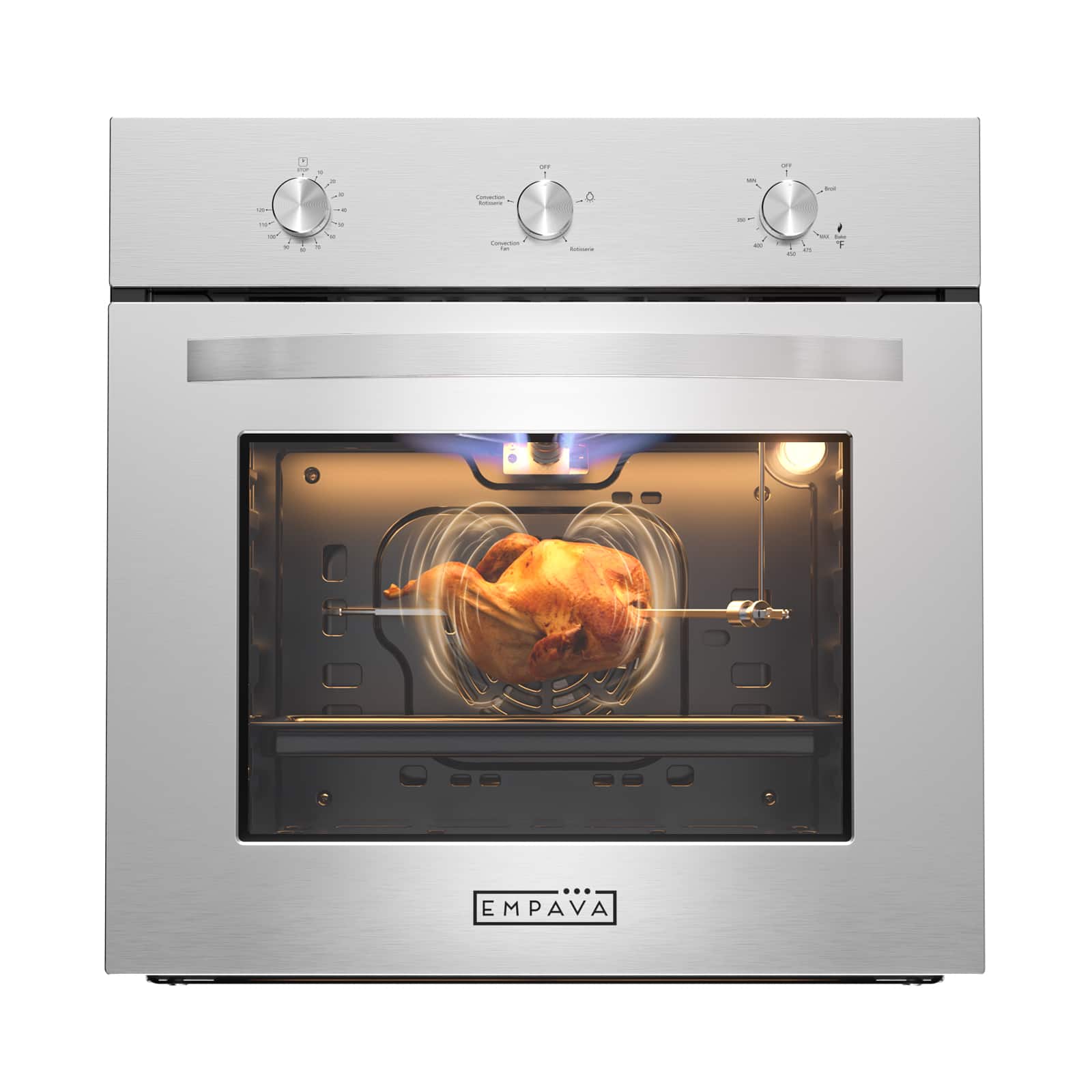 Empava - 24 in. Natural Gas Single Wall Oven 2.3 cu. ft. Capacity Knob Control Kitchen Compact Convection Oven - Stainless steel