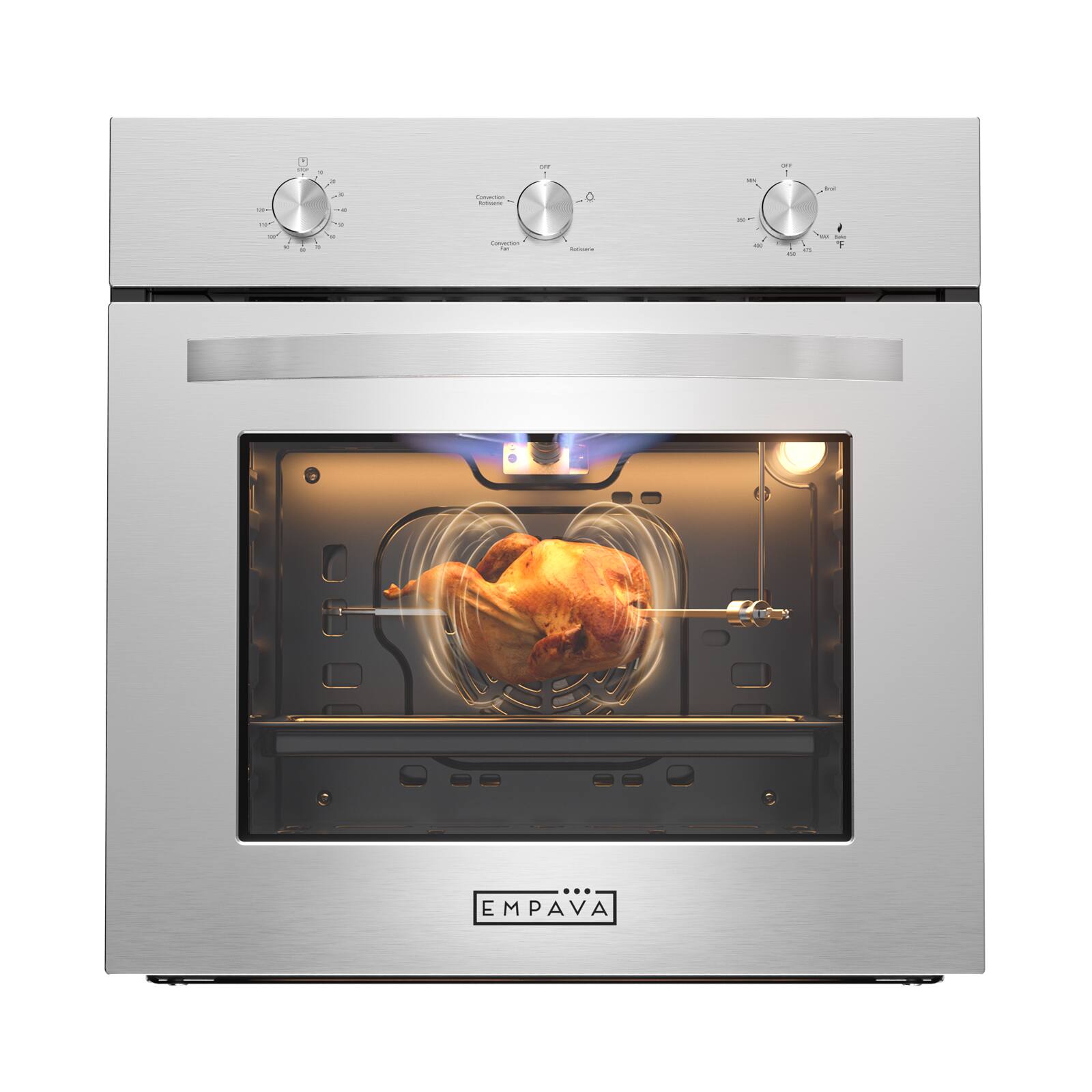 Empava - 24 in. Natural Gas Single Wall Oven 2.3 cu. ft. Capacity Knob Control Kitchen Compact Convection Oven - Stainless Steel