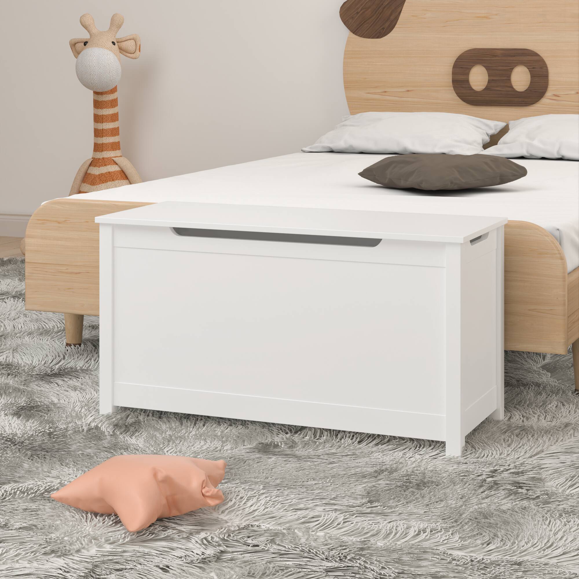 Alt View 8. GOODSILO - Kids' Toy Box: Large Wooden Storage Chest with Safety Lid for Playroom Organization - White.