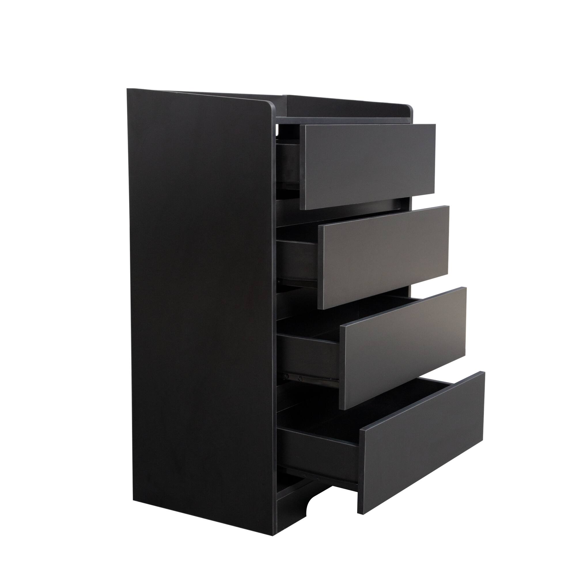 Angle. Forest'nSky - Black Wood 4 drawer 25.59 in. Wide Chest of Drawers with Sturdy Frame for Living Room - Black.