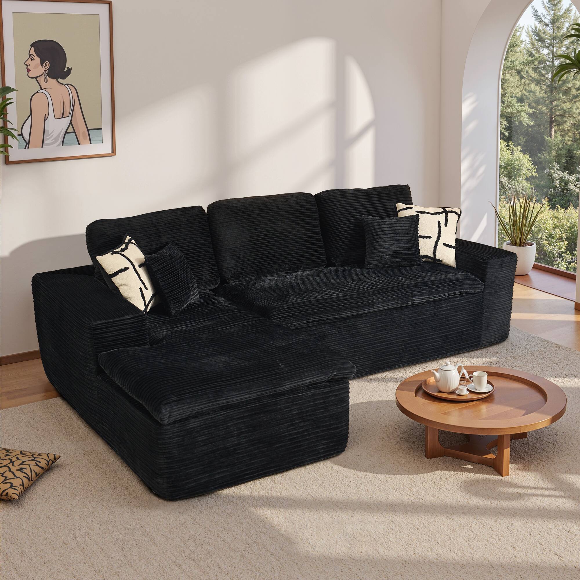 Ovios - 2 Pieces Cloud Like Sectional Sofa, L-Shaped Couch with Chaise for Living Room - Black(Corduroy, Left Facing) price history on PriceWatchPro