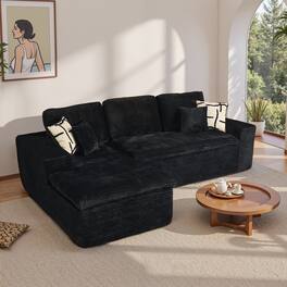 Ovios - 2 Pieces Cloud Like Sectional Sofa, L-Shaped Couch with Chaise for Living Room - Black(Corduroy, Left Facing)