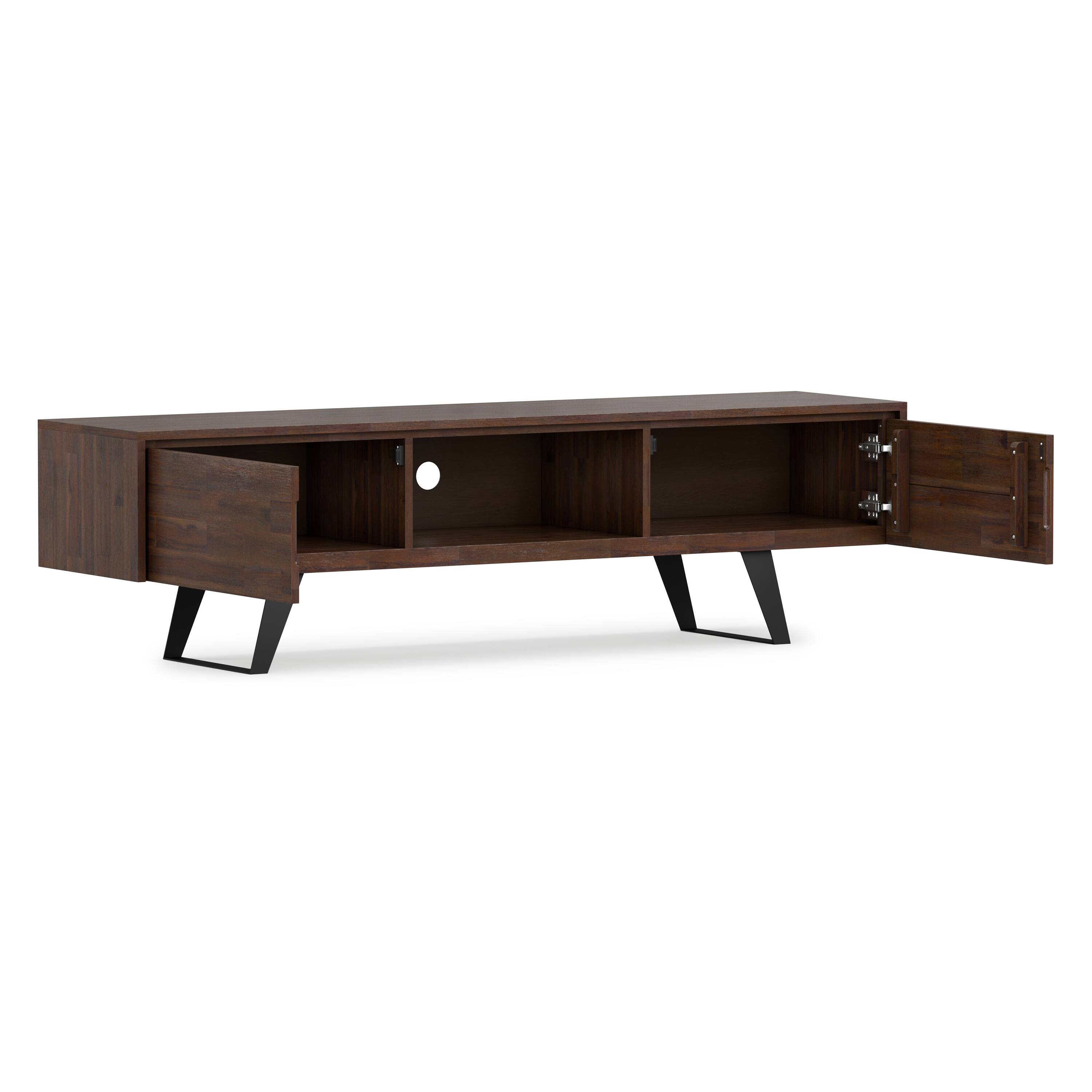 Back. Simpli Home - Lowry SOLID ACACIA WOOD 72 inch TV Media Stand in Distressed Charcoal Brown For TVs up to 80 inches - Distressed Charcoal Brown.