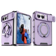 Front. UUCOVER - Dual Layer Case for Apple iPhone Duo with Slide Camera Cover, Rotating Ring Kickstand Compatible with Magnetic Car Mount - Purple.