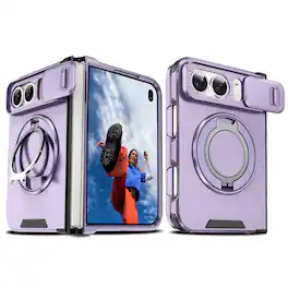 Dteck - Case for iPhone Duo Shockproof Rugged Magnetic 360 Ring Stand Kickstand Cover with Sliding Lens Cover - Purple
