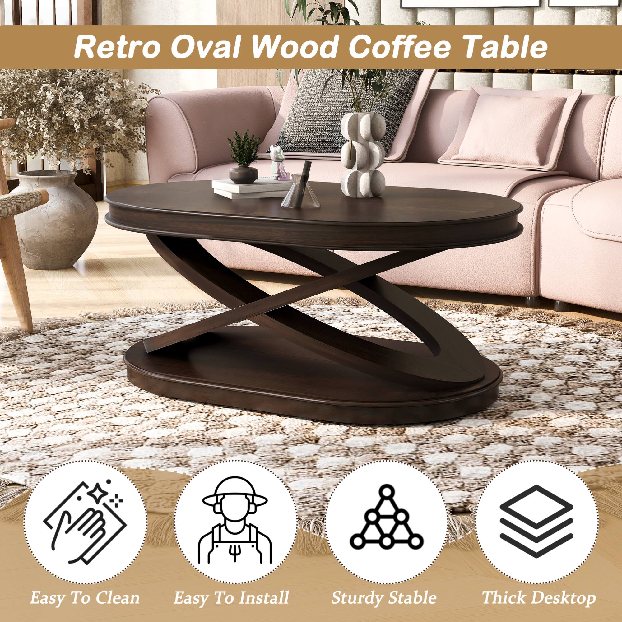 Retro Oval Wood Coffee Table

- Easy To Clean
- Easy To Install
- Sturdy Stable
- Thick Desktop