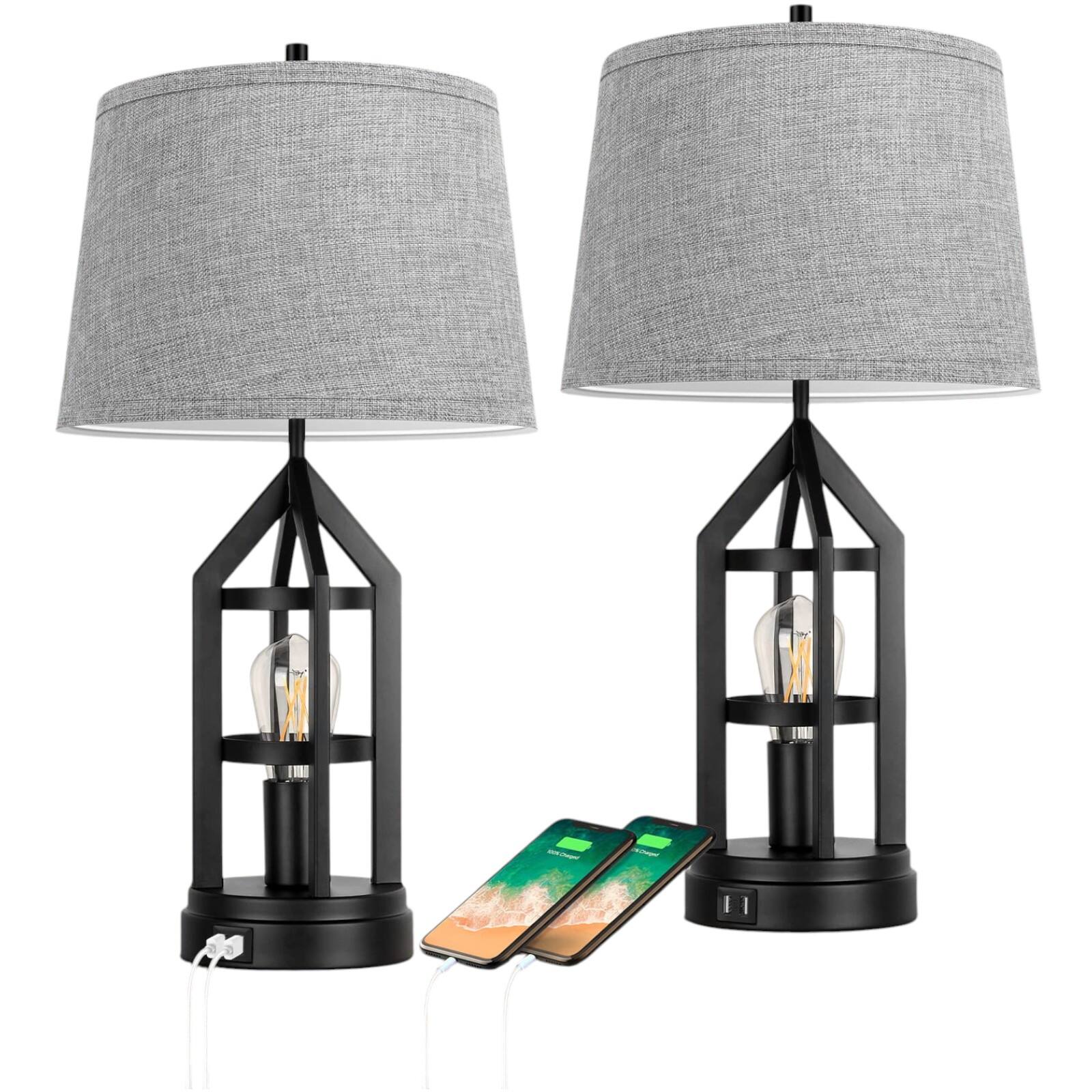 Alt View 4. Nordic Hygge - Farmhouse Table Lamps for Living Room Set of 2, 3-Way Dimmable Touch Control Bedside Lamps with 2 USB Charging Ports - Rustic Farmhouse.
