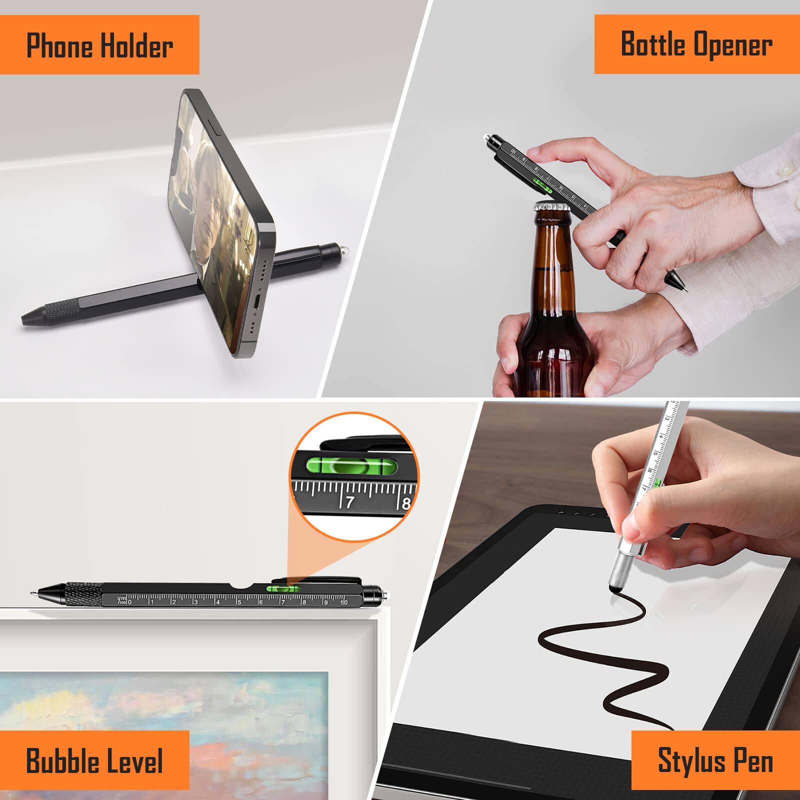 Phone Holder  
Bottle Opener  
Bubble Level  
Stylus Pen