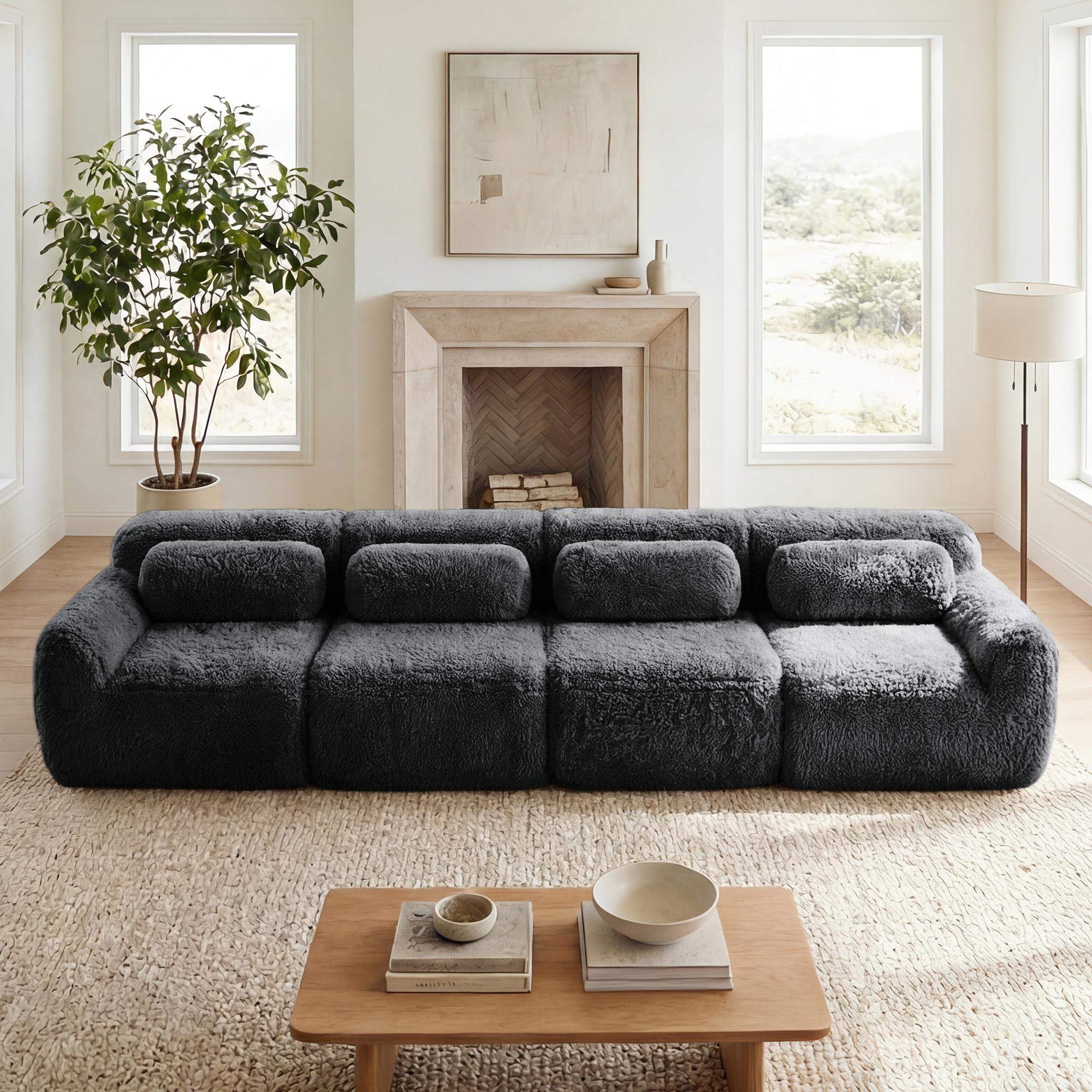 Angle. Roomtec - 149 Soft And Fluffy Plush FabricBoneless Sofa32D High Density Sponge Ergonomic DesignFullcompression Vacuum - DARK GREY.