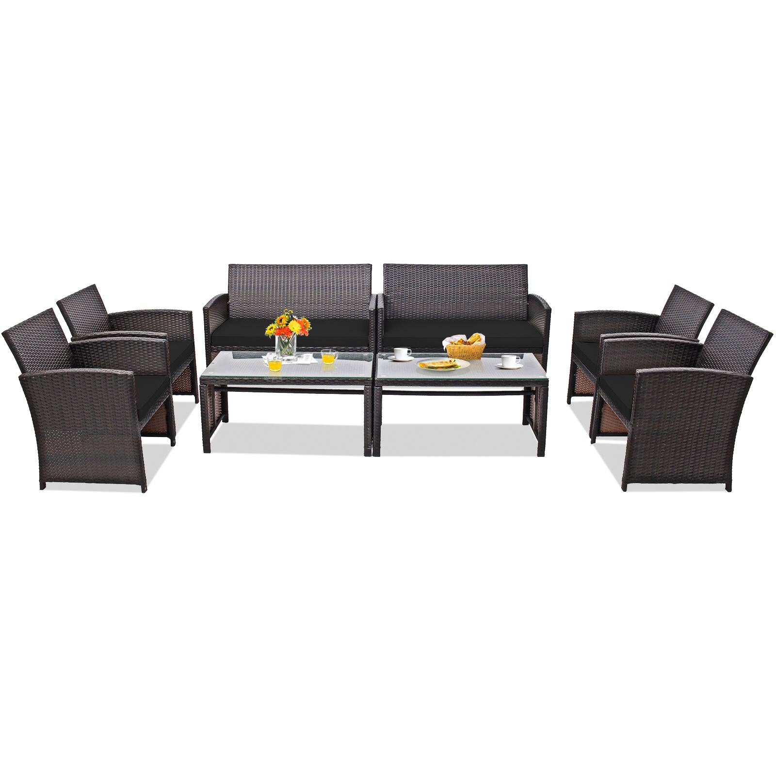 Gymax - 8PCS Patio Rattan Furniture Set Cushioned Chair Sofa Table Turquoise - Black