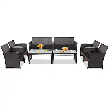 Front. Costway - Costway 8PCS Patio Rattan Furniture Set Cushioned Chair Sofa Table - Black,Mix brown.