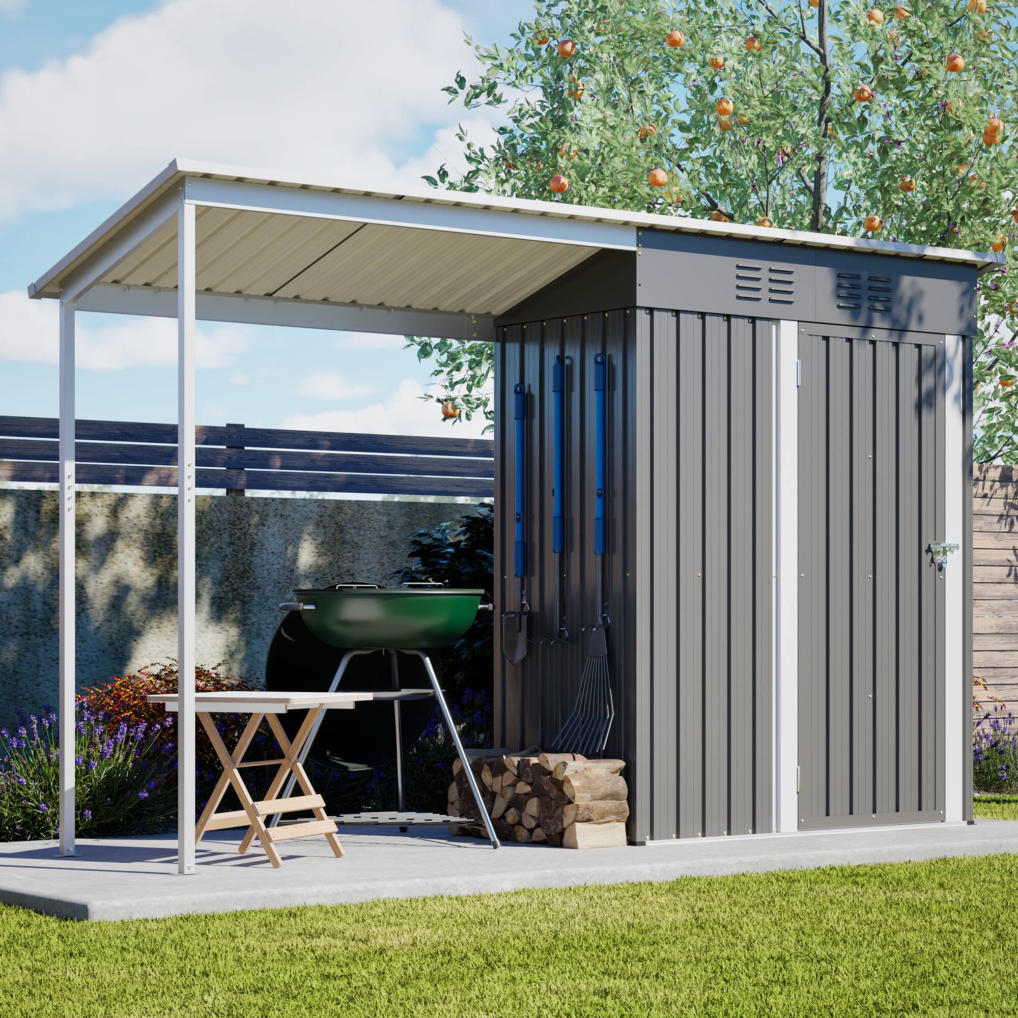 Alt View 2. Anysun - 5x3FT Galvanized Steel Shed & Gazebo Combo, Easy Assembly 2-in-1 Lean-To Storage with Open Pergola for Garden or Patio.