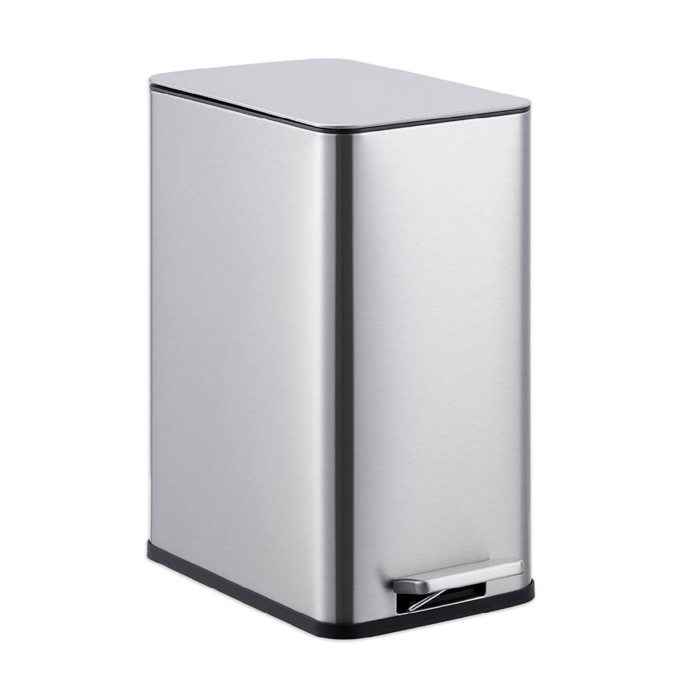 Front. Qeetex - 10 L / 2.6 gal Small Bathroom Step Trash Can with Lid Soft Close, Step Pedal, with Removable Inner Bucket - Silver.