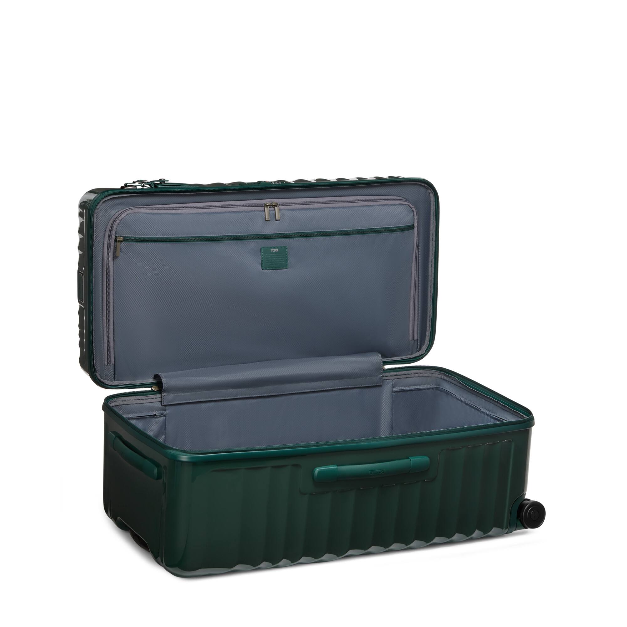 Left. TUMI - 19 Degree Large Rolling Trunk Spinner Suitcase - Deep Pine.