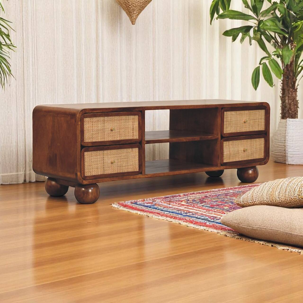 Angle. Artisan Furniture - Artisan Furniture Solid Wood Larissa 4 Drawer Chestnut Media Unit, 2 Open Slots, Dark Brown - Brown.