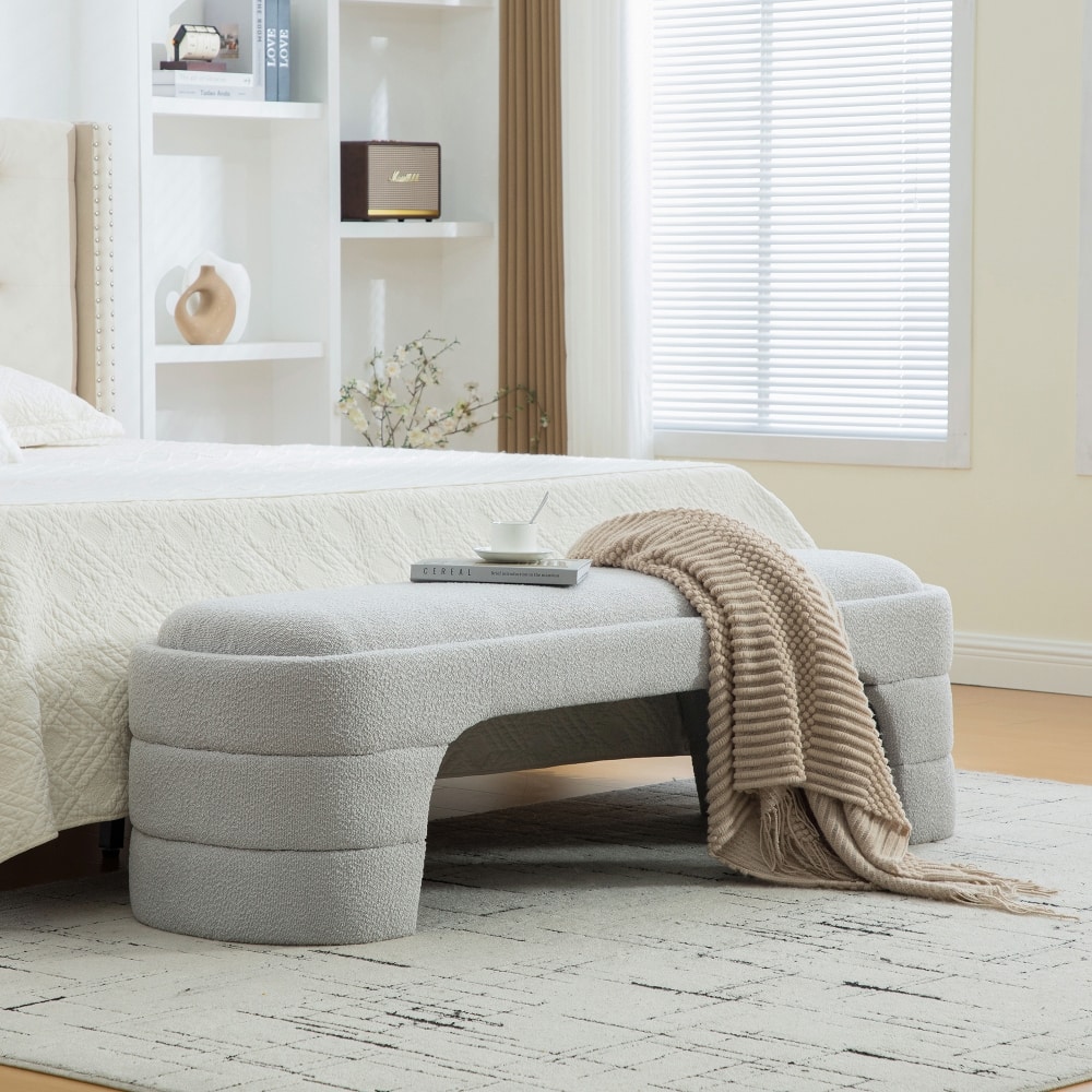 Ropilly - 65 Inch Modern Boucle Bedroom Bench Tufted Entryway Ottoman Foot Stool - Light Gray price history on PriceWatchPro