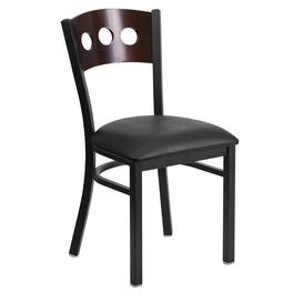Emma + Oliver - Decorative 3 Circle Back Metal Restaurant Dining Chair - Walnut Wood Back/Black Vinyl Seat/Black Metal