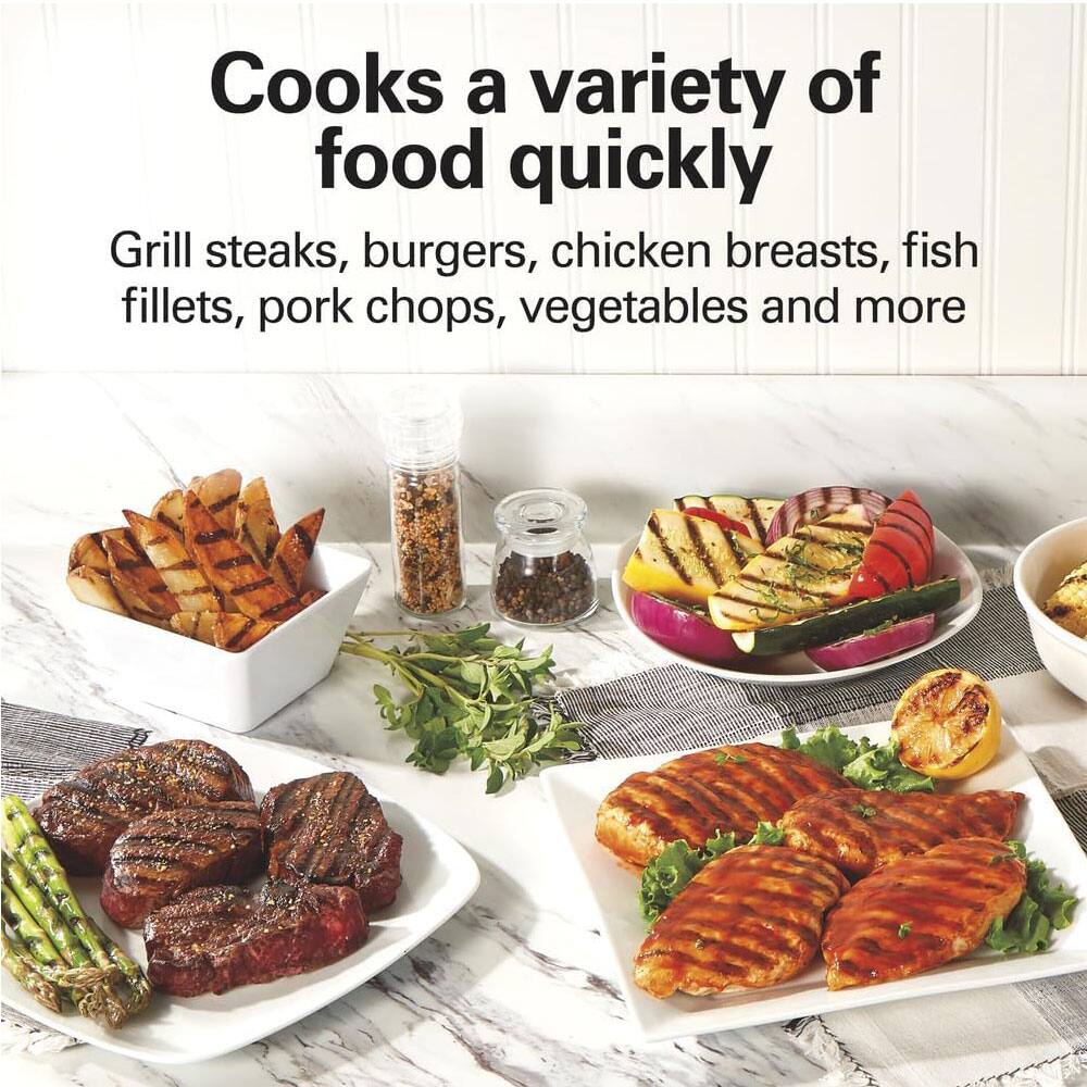 Cooks a variety of food quickly

Grill steaks, burgers, chicken breasts, fish fillets, pork chops, vegetables and more