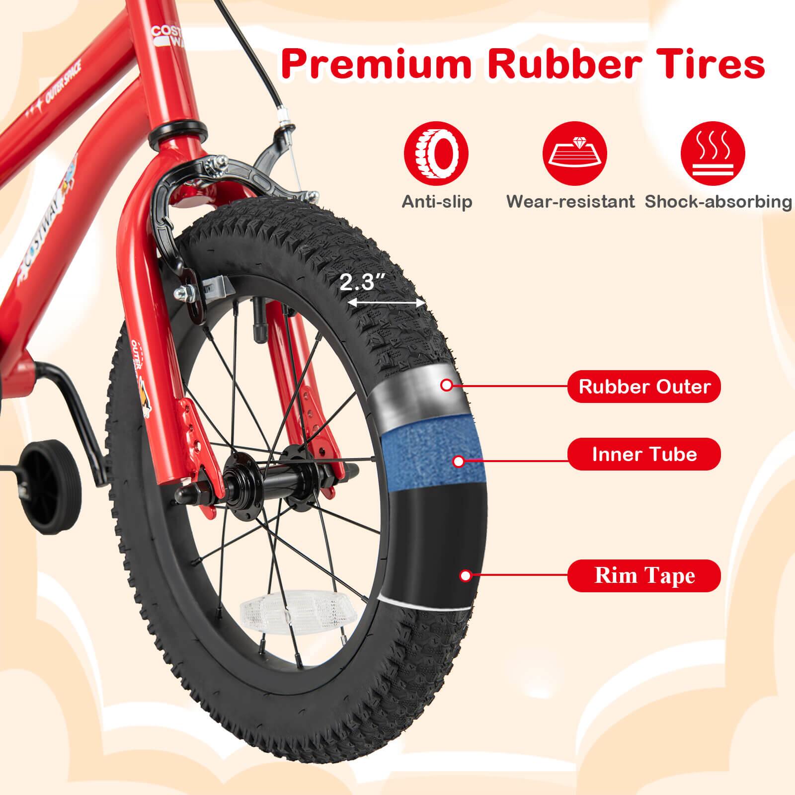 Premium Rubber Tires

- Anti-slip
- Wear-resistant
- Shock-absorbing

2.3"

- Rubber Outer
- Inner Tube
- Rim Tape